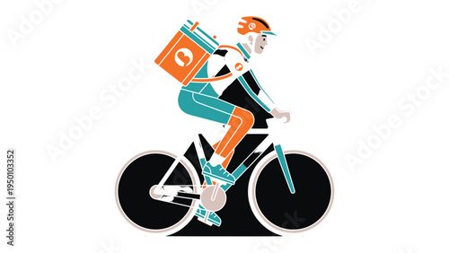 Delivery Cyclist: A dynamic cyclist delivers packages with speed, clad in stylish attire, navigating city streets. This vector art encapsulates efficiency and urban mobility.