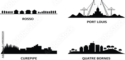 Silhouette landscapes of rosso port louis curepipe and quatre bornes for african travel branding