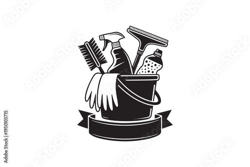 Cleaning Supplies Bucket illustration Vector