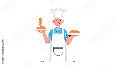 A Baker's Bounty: A skilled baker presents freshly baked loaves of bread. the essence of culinary mastery. The scene radiates warmth and inviting aroma of freshly baked goods.