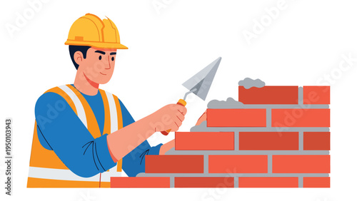 Bricklayer at Work: A skilled bricklayer meticulously lays bricks to build a strong foundation, embodying craftsmanship and dedication in the construction industry.