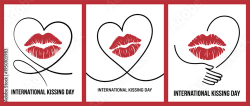 International Kissing Day with Heart and Kiss Lip Symbol for Romance