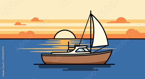 Sailboat on the sea at sunset vector illustration graphic design