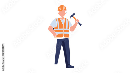 Construction worker: A skilled construction worker, equipped with a hammer and safety vest, embodies dedication and expertise within the construction industry, ready for work.