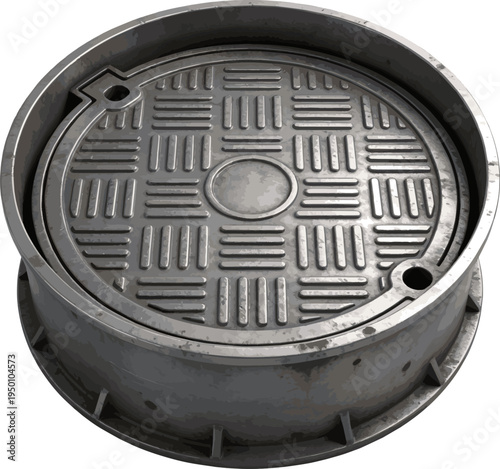 Create a realistic Manhole 3d rendering vector art with white background.