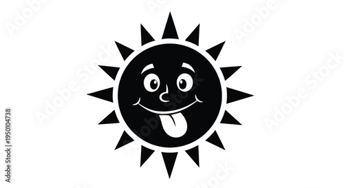 A playful black sun with a smiling face and sticking tongue