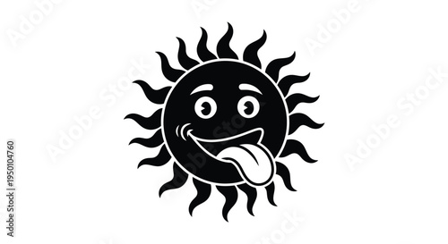 Playful sun character with a smiling face and sticking tongue