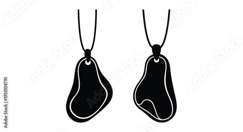 Two black pendants with organic shapes and looped cords displayed