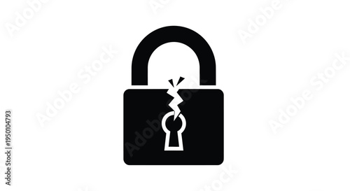 A black padlock icon with a broken shackle symbolizing security breach