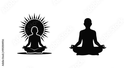 Silhouette of a meditating person with a sun or halo behind them