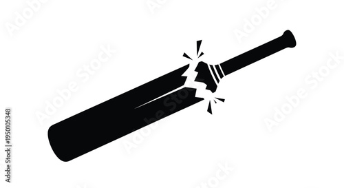 A broken baseball bat depicted in a stark black silhouette