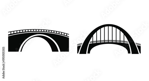 Two black and white illustrations of arched bridges with distinct designs