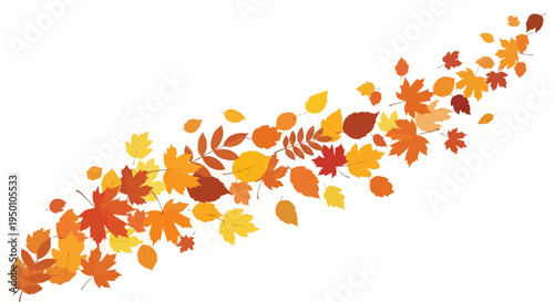 Vibrant autumn leaves swirling in a diagonal cascade
