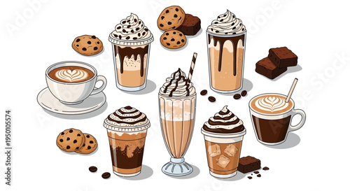 Coffee delights with chocolate chip cookies and brownies