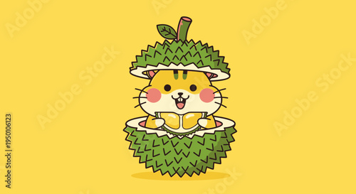 Hamster Character Inside Split Durian Fruit Illustration