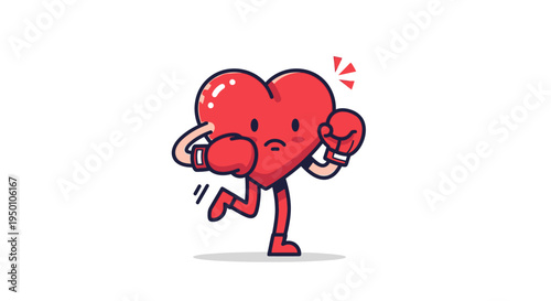 Boxing Heart Mascot Running for Health Fitness Illustration