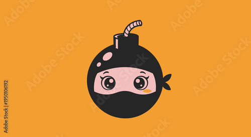 Ninja Bomb Character Mascot Illustration on Orange Background