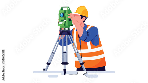 Precision in Progress: A surveyor meticulously aligns his theodolite to ensure precise land measurements and construction accuracy, embodying the spirit of diligence and expertise.