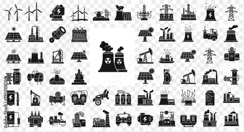 Diverse Energy Sources - A Comprehensive Collection of Power Generation Icons.