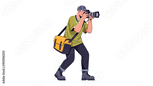 Capturing the Moment: An illustrated individual is immersed in the art of photography, camera in hand, documenting the world with passion.