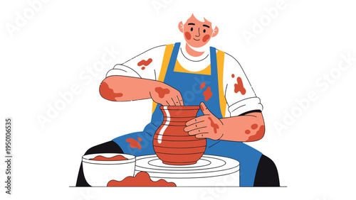 Artisan at the Wheel: Capturing the artistic process, this image showcases a dedicated artisan meticulously shaping a clay pot on a pottery wheel, a testament to craftsmanship and the joy of creation.