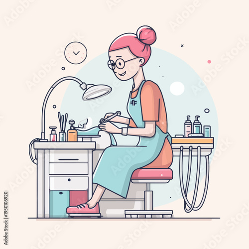 Dental Hygienist Performing Oral Care With Instruments