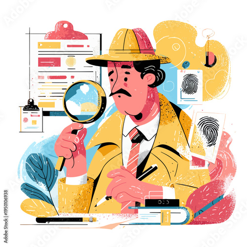 Detective Examining Clues with Magnifying Glass
