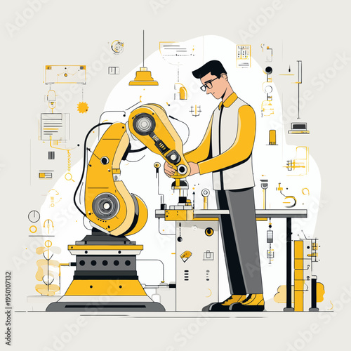 Engineer Collaborating With Industrial Robot Arm