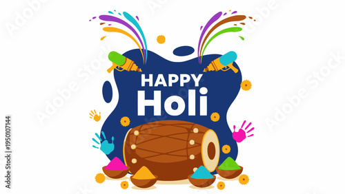 Holi Festival Celebration Colorful Drum.