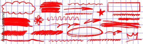 Playful underline and crayon texture, underline guides line and arrow, crayon style meets pencil, brush, wiggle, highlight and circle accents.