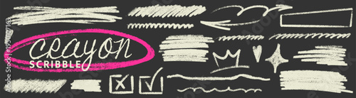 Hand drawn underline with crayon marks, underline guides line and arrow, crayon strokes mix with pencil, brush, wiggle, highlight and circle.