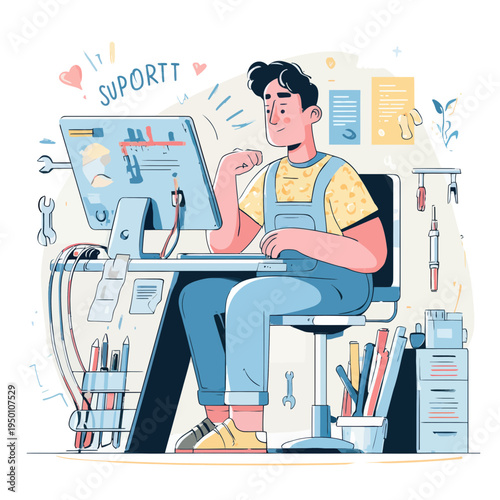 IT support technician working at computer desk