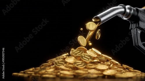 Fuel nozzle pouring gold coins