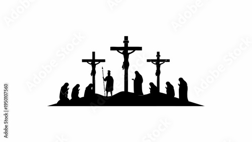 Jesus Christ Crucifixion Silhouette on Calvary with Three Crosses