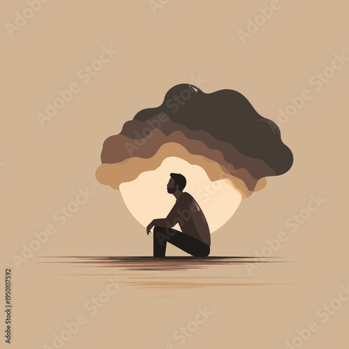 Man in Shadow of Dark Thoughts