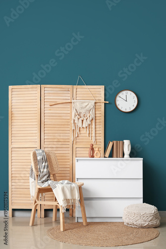 Interior of room with clock...