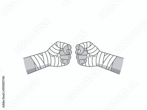 Wrapped clenched fists facing each other on white background