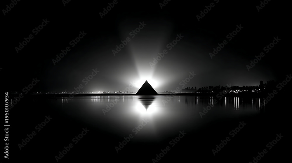 Fototapeta premium A pyramid is reflected in the water