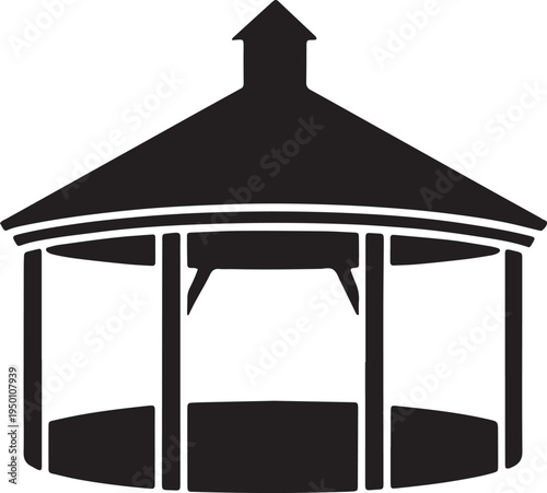 Black silhouette icon of a gazebo structure for outdoor park or garden recreation symbol