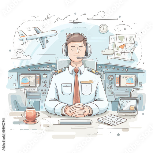 Pilot ready for flight in airplane cockpit