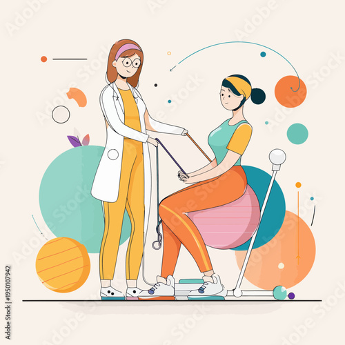 Physiotherapist assists patient with exercise routine using resistance band