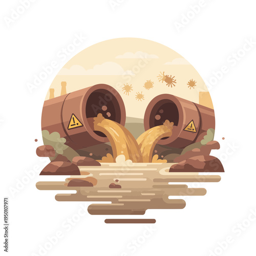 Pollution Barrels Dumping Toxic Waste into Environment