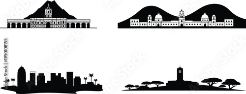 City skyline silhouette famous landmarks architecture travel landmark cityscape vector illustration
