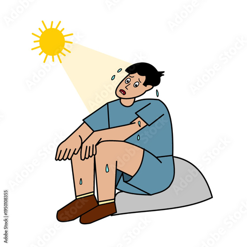 man sitting under sun sweating summer graphic .eps