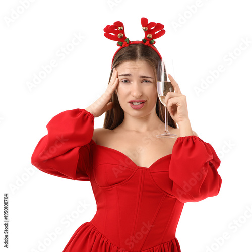 Young woman in reindeer hor...