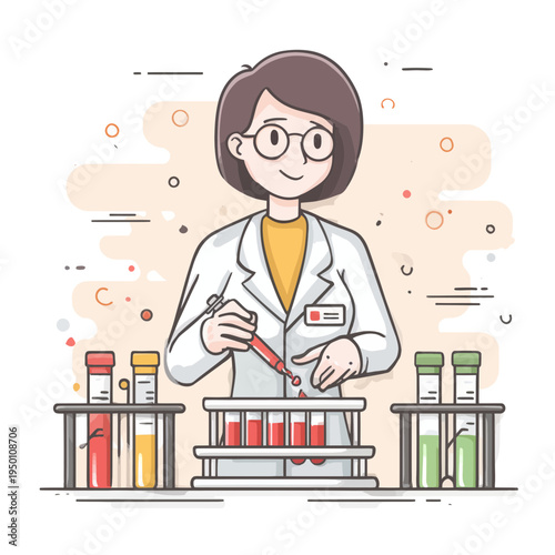 Woman scientist conducting laboratory experiment with test tubes