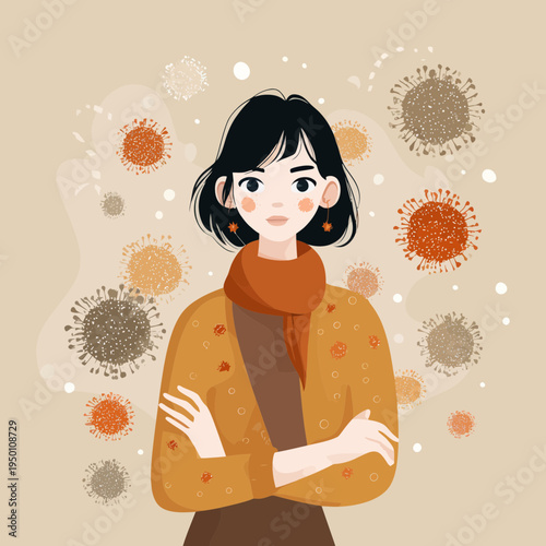 Woman Surrounded by Viruses Illustration