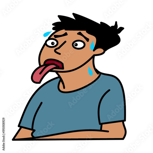 man with tongue out dehydration sweating thirsty summer.eps