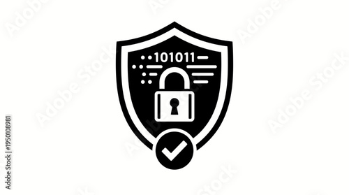 Verified Digital Data Security Shield with Padlock & Binary Code for Successful Cyber Protection and Privacy