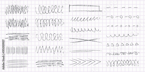 Scribbles and doodles, abstract drawings, lines, loops, and hatches. Vector graphic design elements for decorating educational designs.
